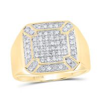 10K Yellow Gold Round Diamond Square Cluster Ring 0.33 Cttw