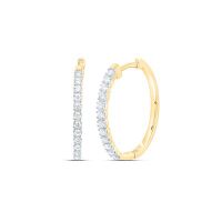 10K Yellow Gold Round Diamond Slender Single Row Hoop Earrings 0.25 Cttw