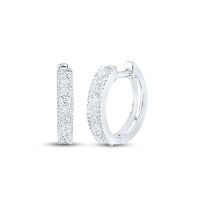 10K White Gold Round Diamond Hoop Earrings 0.25 Cttw