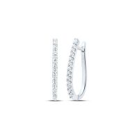 10K White Gold Round Diamond Oblong Hoop Earrings 0.25 Cttw