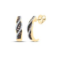 10K Yellow Gold Round Brown Diamond Stud Earrings 0.20 Cttw