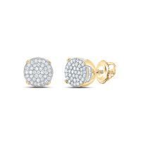 10K Yellow Gold Round Diamond Circle Cluster Stud Earrings 0.25 Cttw