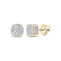 10K Yellow Gold Round Diamond 3D Cluster Earrings 0.13 Cttw
