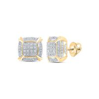 10K Yellow Gold Round Diamond Square Earrings 0.25 Cttw