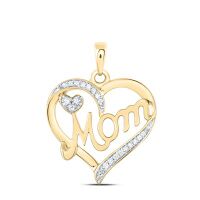 10K Yellow Gold Round Diamond Mom Heart Pendant 0.10 Cttw