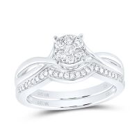 10K White Gold Round Diamond Twist Bridal Wedding Ring Set 0.33 Cttw