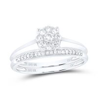 10K White Gold Round Diamond Bridal Wedding Ring Set 0.33 Cttw