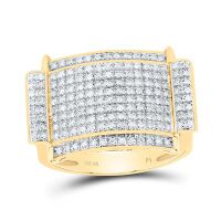 10K Yellow Gold Round Diamond Rectangle Cluster Ring 0.50 Cttw