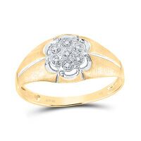 10K Yellow Gold Round Diamond Matte Flower Cluster Ring 0.02 Cttw
