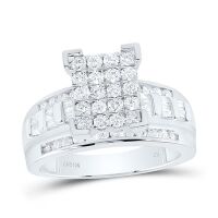 10K White Gold Round Diamond Cluster Bridal Engagement Ring 0.88 Cttw