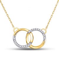 10K Yellow Gold Round Diamond Double Circle Necklace 0.10 Cttw