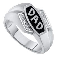10K White Gold Round Diamond Dad Father Ring 0.01 Cttw