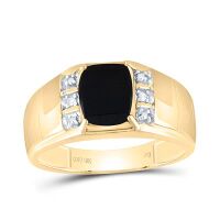 10K Yellow Gold Round Diamond Black Onyx Solitaire Ring 0.02 Cttw