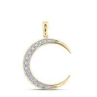 14K Yellow Gold Round Diamond Crescent Moon Pendant 0.17 Cttw
