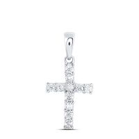 14K White Gold Round Diamond Cross Pendant 0.10 Cttw