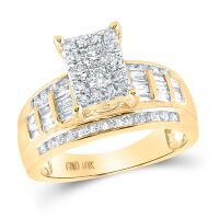 10K Yellow Gold Round Diamond Rectangle Cluster Bridal Engagement Ring 0.88 Cttw