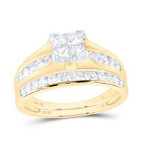 10K Yellow Gold Princess Diamond Bridal Wedding Ring Set 1 Cttw