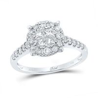 14K White Gold Princess Diamond Cluster Bridal Engagement Ring 0.75 Cttw