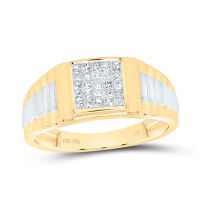 14K Yellow Gold 14K Two-Tone Gold Princess Diamond Ribbed Cluster Ring 0.25 Cttw