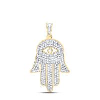 10K Yellow Gold Round Diamond Eye Of Fatima Hamsa Hand Charm Pendant 0.50 Cttw