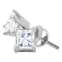 14K White Gold Princess Diamond Solitaire Stud Earrings 0.63 Cttw (Certified)
