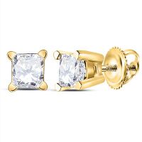 14K Yellow Gold Unisex Princess Diamond Solitaire Stud Earrings 0.50 Cttw (Certified)