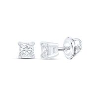 14K White Gold Unisex Princess Diamond Solitaire Stud Earrings 0.25 Cttw (Certified)