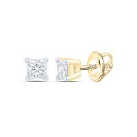 14K Yellow Gold Unisex Princess Diamond Solitaire Stud Earrings 0.25 Cttw (Certified)