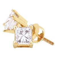 14K Yellow Gold Princess Diamond Solitaire Stud Earrings 0.63 Cttw