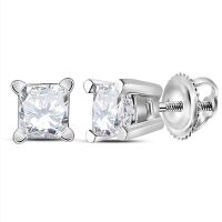 14K White Gold Unisex Princess Diamond Solitaire Stud Earrings 0.50 Cttw (Certified)