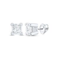 14K White Gold Unisex Princess Diamond Solitaire Stud Earrings 0.17 Cttw (Certified)
