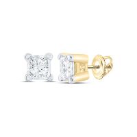 14K Yellow Gold Princess Diamond Supreme Solitaire Earrings 0.17 Cttw (Certified)