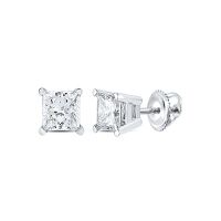 14K White Gold Unisex Princess Diamond Solitaire Stud Earrings 0.50 Cttw (Certified)