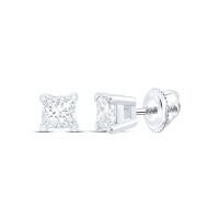 14K White Gold Unisex Princess Diamond Solitaire Stud Earrings 0.25 Cttw (Certified)