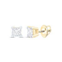 14K Yellow Gold Unisex Princess Diamond Solitaire Stud Earrings 0.25 Cttw (Certified)
