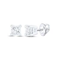 14K White Gold Unisex Princess Diamond Solitaire Stud Earrings 0.38 Cttw (Certified)