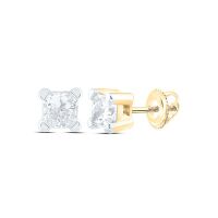 14K Yellow Gold Unisex Princess Diamond Solitaire Stud Earrings 0.17 Cttw (Certified)