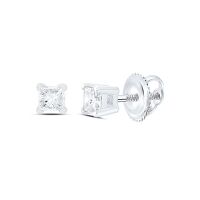 14K White Gold Unisex Princess Diamond Solitaire Stud Earrings 0.20 Cttw (Certified)