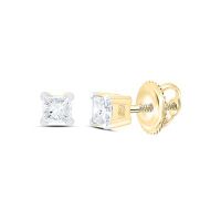14K Yellow Gold Princess Diamond Excellent Solitaire Earrings 0.20 Cttw (Certified)