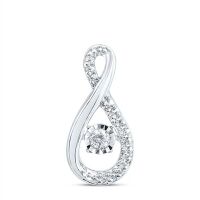 10K White Gold Round Diamond Moving Twinkle Teardrop Pendant 0.05 Cttw