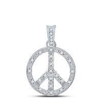 10K White Gold Round Diamond Peace Sign Circle Pendant 0.25 Cttw