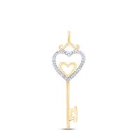 10K Yellow Gold Round Diamond Heart Key Pendant 0.10 Cttw