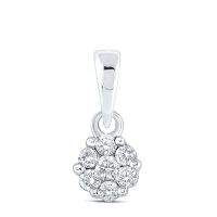 14K White Gold Round Diamond Flower Cluster Pendant 0.10 Cttw