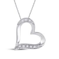 10K White Gold Round Diamond Heart Outline Pendant 0.03 Cttw
