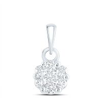 14K White Gold Round Diamond Flower Cluster Pendant 0.25 Cttw