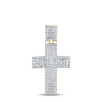 10K Yellow Gold Round Diamond Cross Charm Pendant 1 Cttw