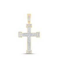 10K Yellow Gold Round Diamond Roman Cross Religious Charm Pendant 0.20 Cttw
