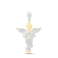 10K Yellow Gold Round Diamond Praying Angel Wings Charm Pendant 0.88 Cttw