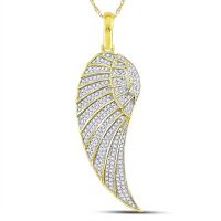 10K Yellow Gold Round Diamond Angel Wing Charm Pendant 0.63 Cttw