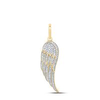 10K Yellow Gold Round Diamond Feather Wing Charm Pendant 0.33 Cttw